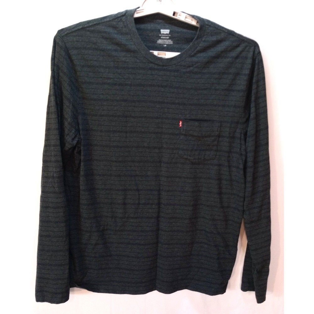 Levi's Standard Men's Long Sleeve Pocket T-Shirt, XL, Charcoal Gray Stripes